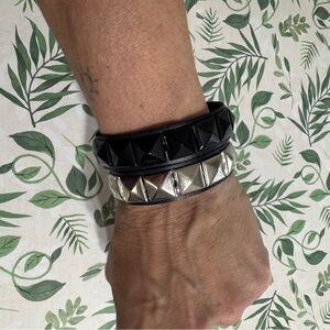 Stylish Black and Silver Studded Bracelet Set